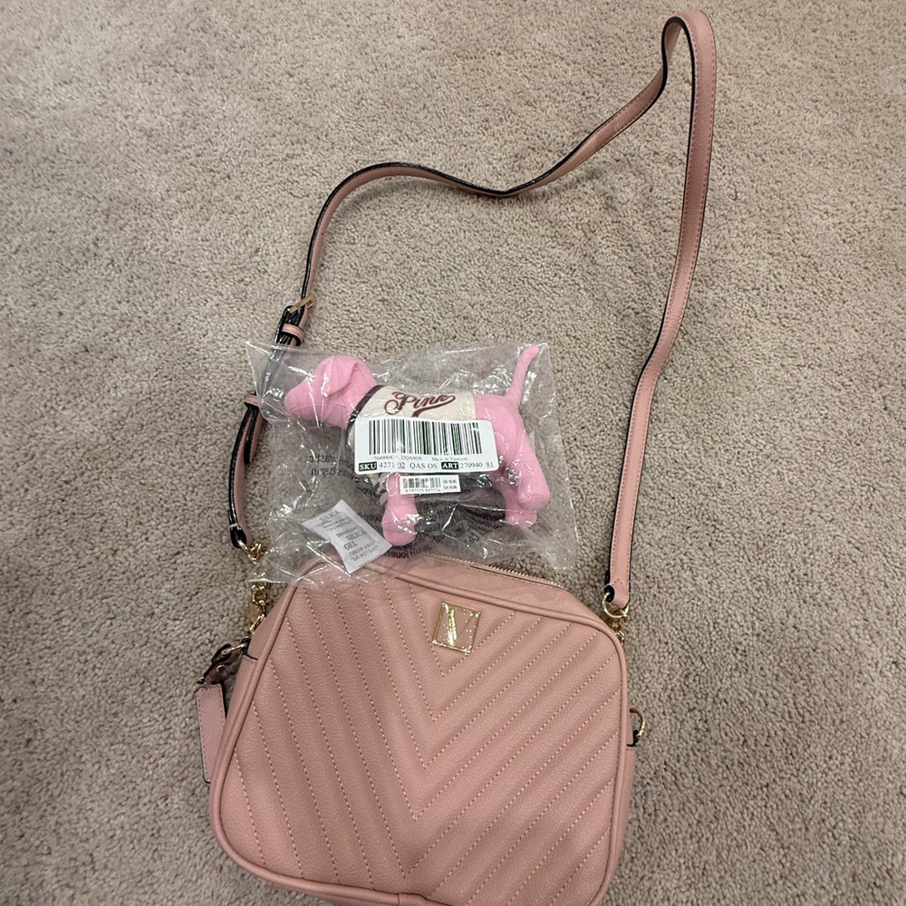 Victoria's Secret Blush Pink Crossbody Bag with Stuffed Dog